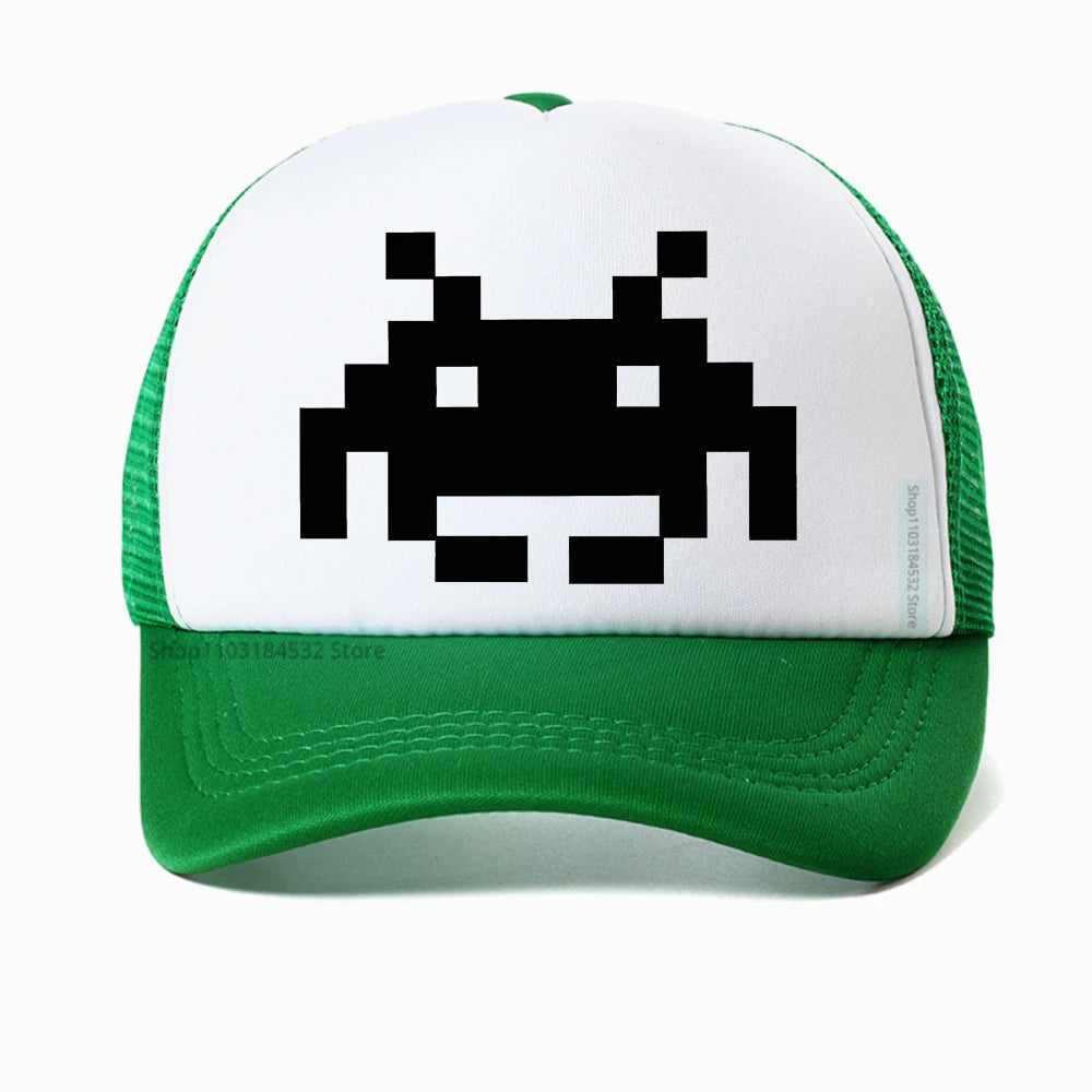 Don't Invade My Space Newest Space Invaders Arcade Mesh Breathable Baseball Cap