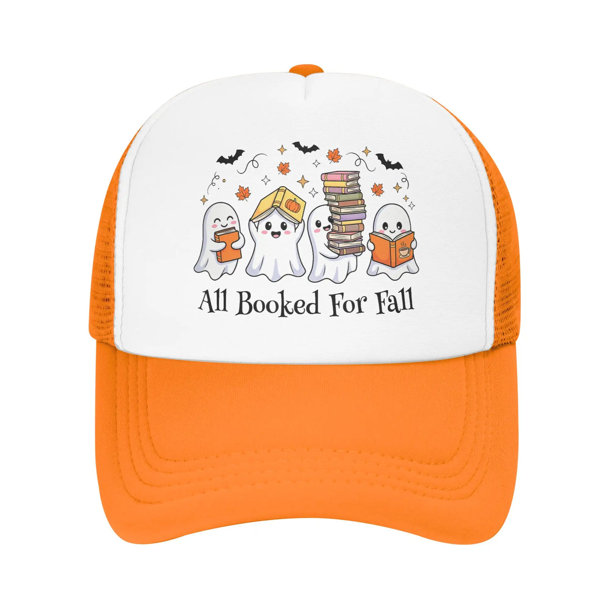 All Booked for Fall Halloween Ghost Trucker Cap Unisex Book Lover's Baseball Cap