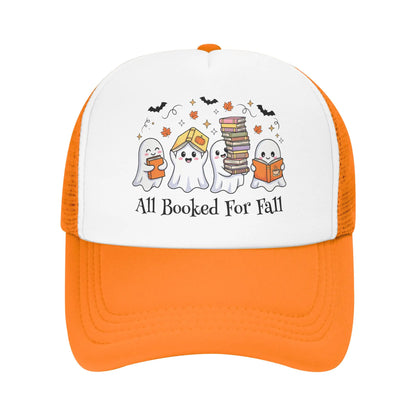 All Booked for Fall Halloween Ghost Trucker Cap Unisex Book Lover's Baseball Cap