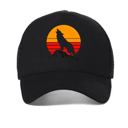 Vintage Wilderness Print Wolf Mesh Baseball Cap
