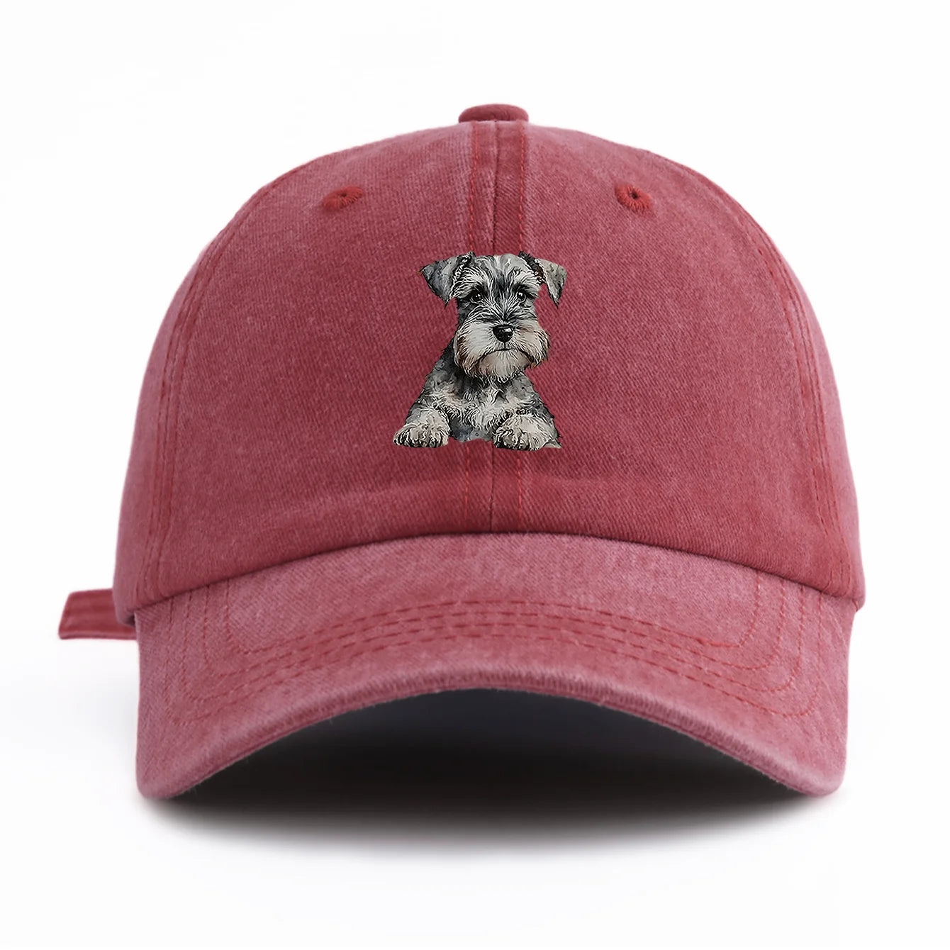 Schnauzer Print Washed Baseball Cap For Adults