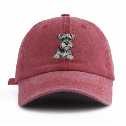 Schnauzer Print Washed Baseball Cap For Adults