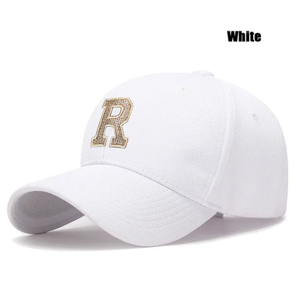 Baseball Cap Elastic Pineapple Cloth Material Gold Thread Embroidery Craft R Letter Design Style
