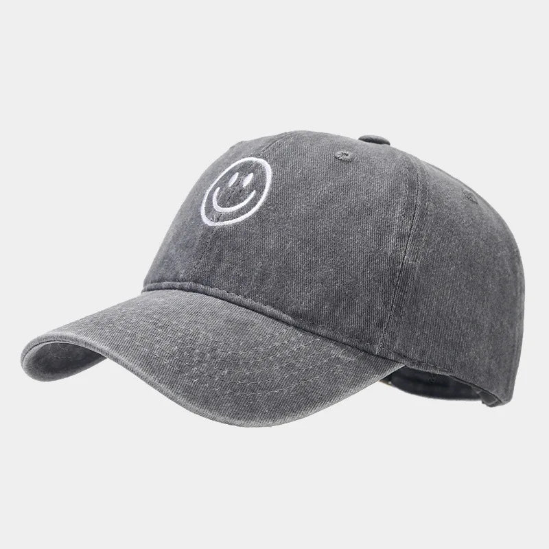 Washed Cotton Baseball Caps Women Men Soft Snapback Hat Outdoor Sport Trucker Gorras Smile Face