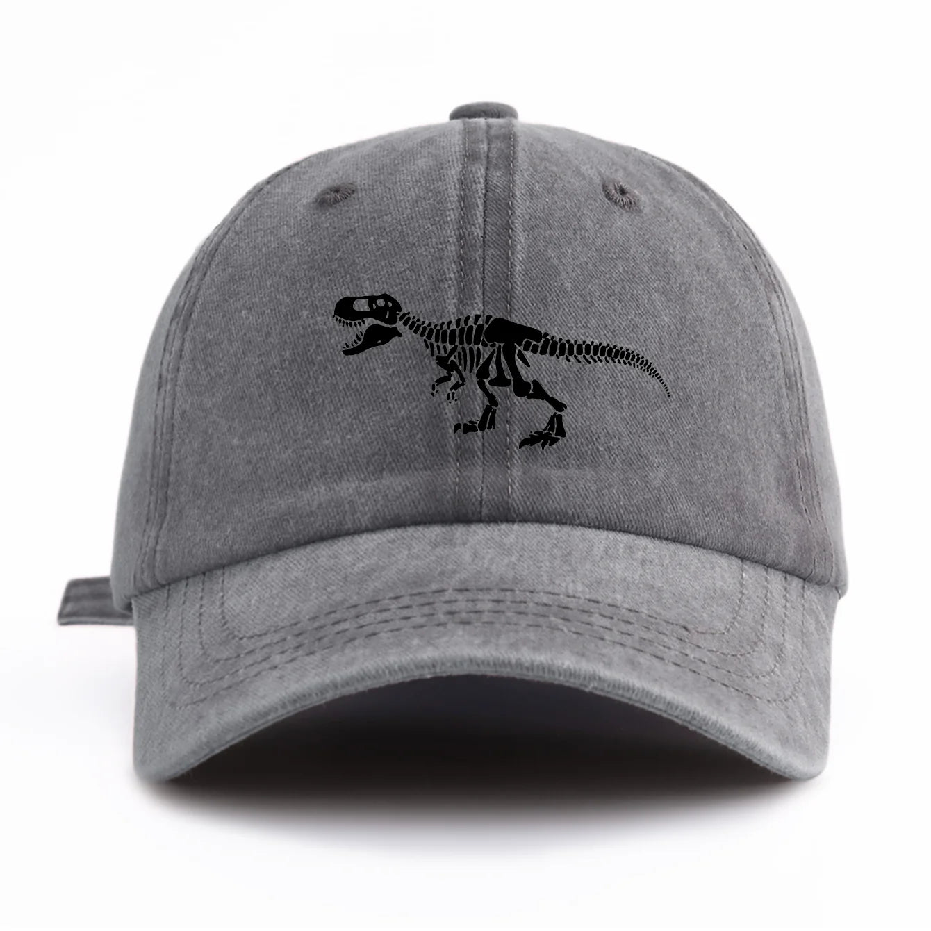 Black T. Rex Print Washed Baseball Cap For Adults