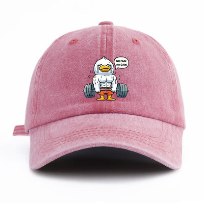 Funny Gym Duck Baseball Cap - No Pain No Gain Workout Hat