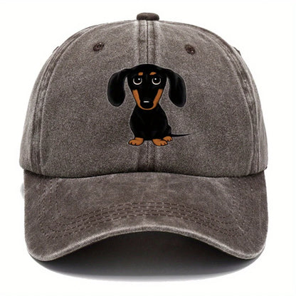 Retro Washed Baseball Cap With Dachshund Print