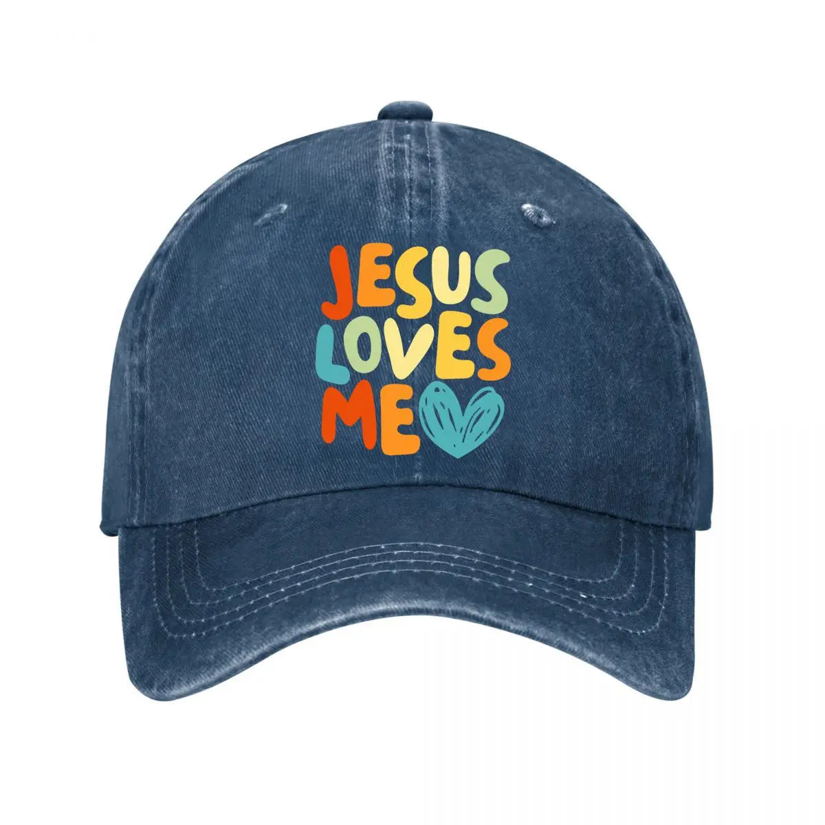 Jesus Loves Me Colorful Typography Heart Washed Baseball Cap
