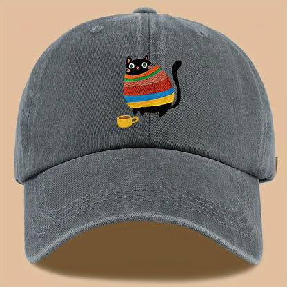 Cat Print Trucker Hat Vintage Washed Baseball Cap