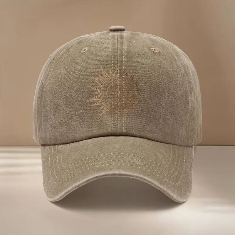Sun Moon Tarot Embroidery Vintage Washed Cotton Baseball Cap