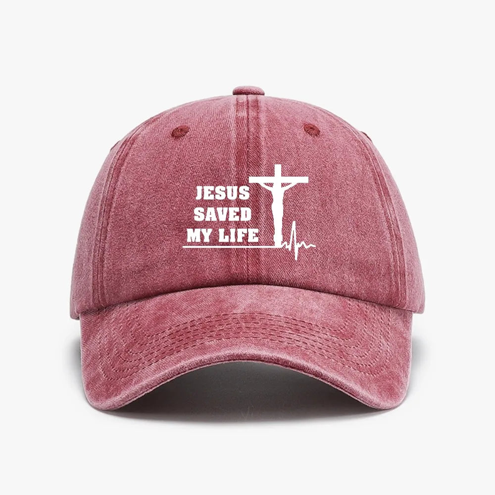 Jesus Saved My Life Hat Christian Washed Denim Baseball Cap