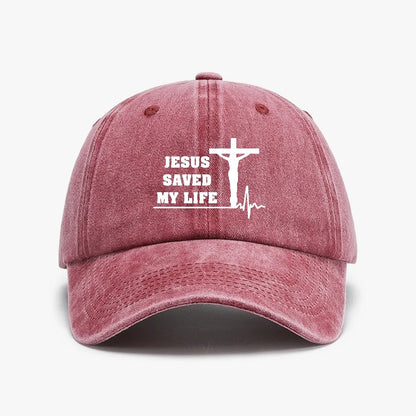 Jesus Saved My Life Hat Christian Washed Denim Baseball Cap