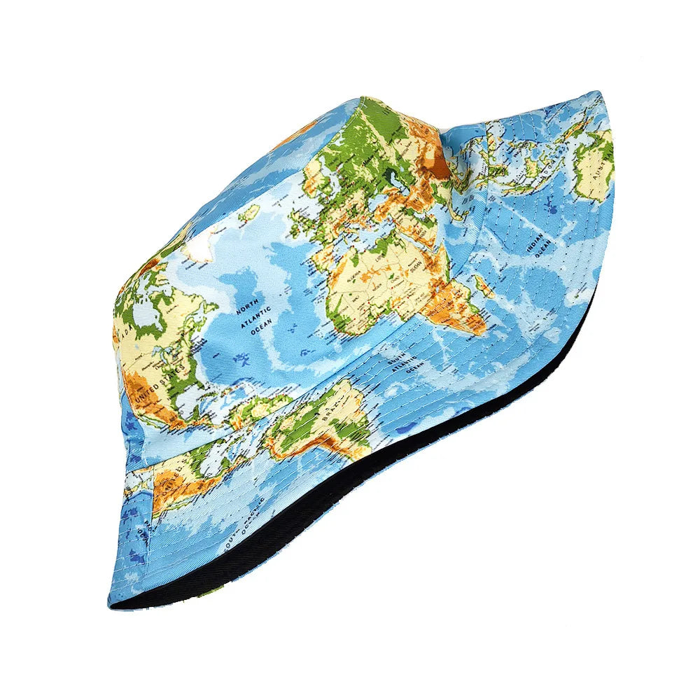 Reversible World Map Bucket Hat