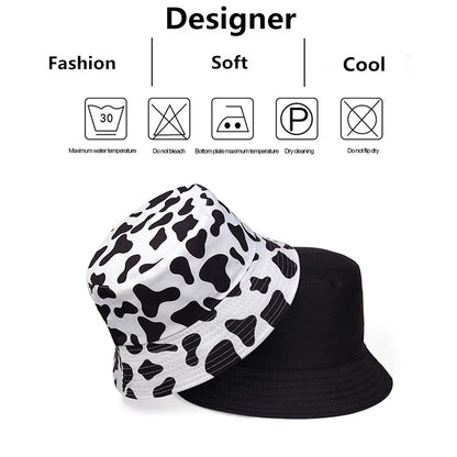 Unisex Cow Print Double-side Personality Bucket Hats Fishermen Caps
