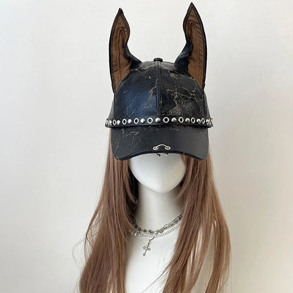 Niche Punk Leather Rivet Dog Ears Baseball Caps
