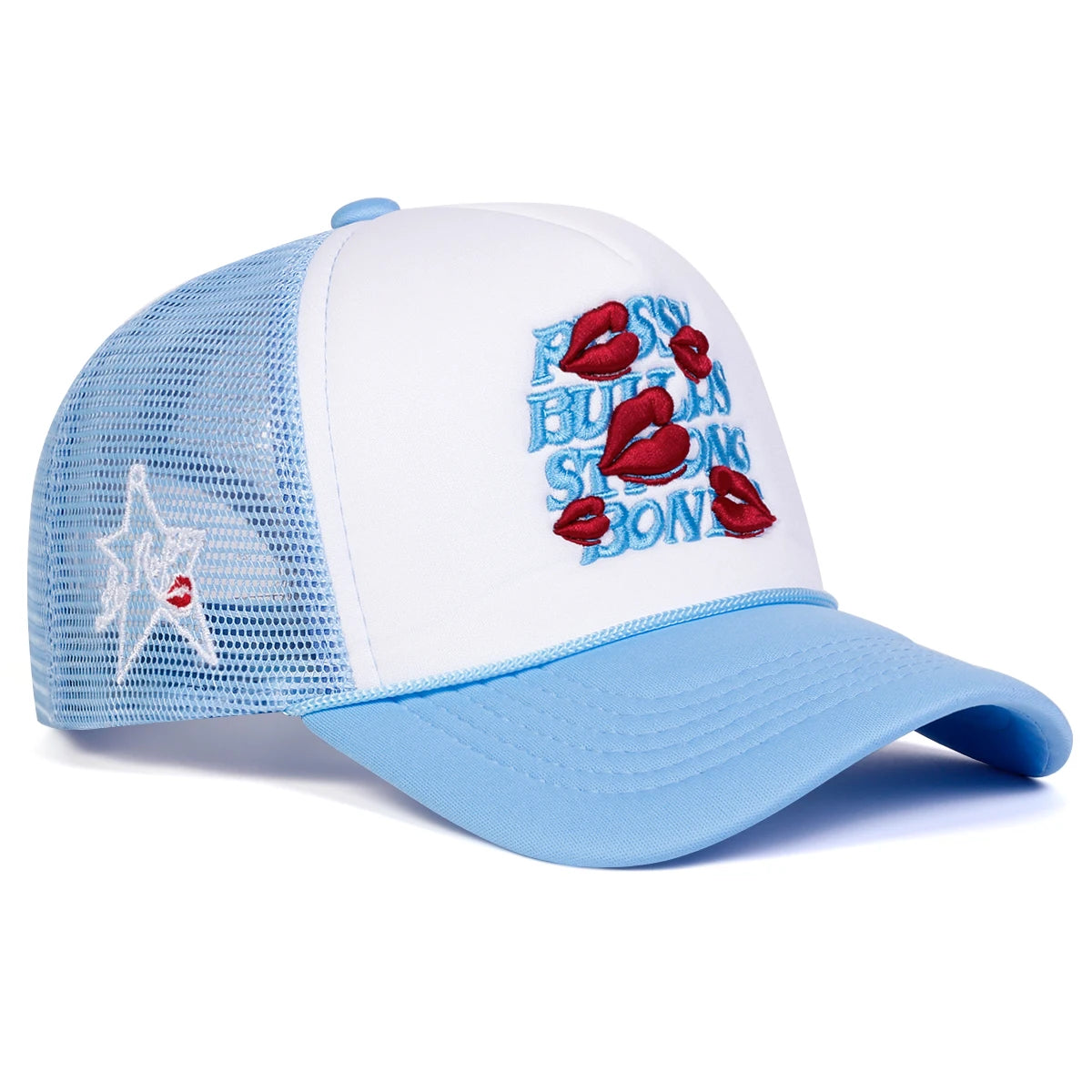 Unisex Letter Lips Embroidery Side Pentagram Baseball Caps