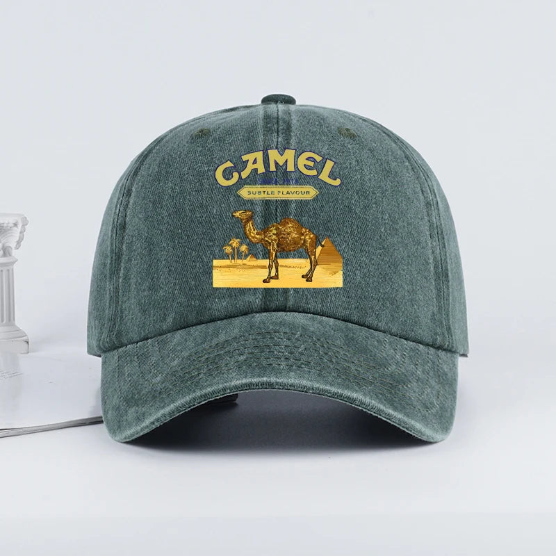Vintage “Camel” Desert Scene Print Washed Baseball Cap