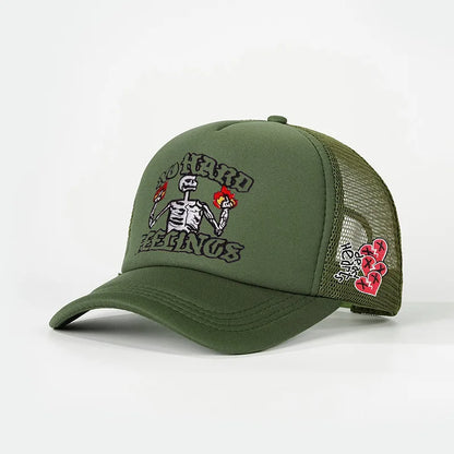 Unisex Skull Flame Embroidery Baseball Caps