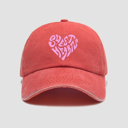 Pink Heart-Shaped Letter Printed Bbaseball Cap, Versatile for Daily Use, Sweet Girl's Hat