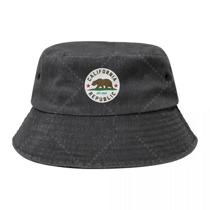 California Republic Sticker Unisex Cotton Bucket Hats
