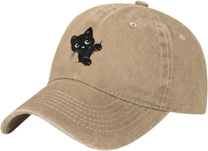 Funny Black Cat Peeking Baseball Caps For Women Man