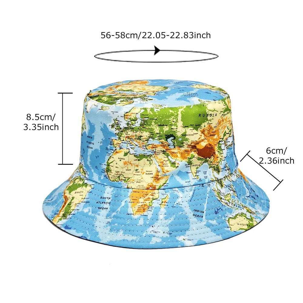 Reversible World Map Bucket Hat