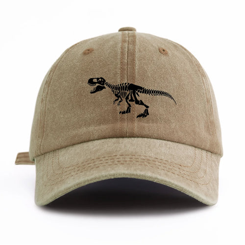 Black T. Rex Print Washed Baseball Cap For Adults