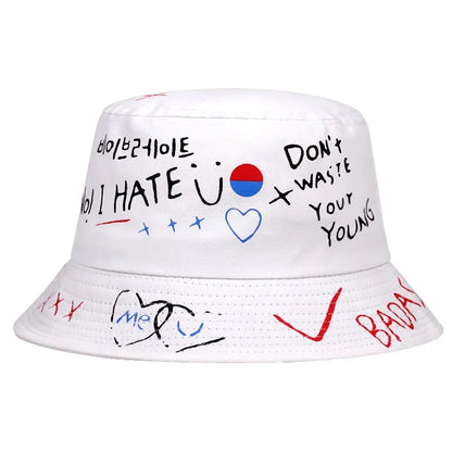 Unisex Letter Graffiti Printing Personality Bucket Hats Fishermen Caps