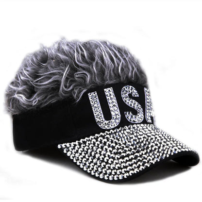 USA Wig Hat Baseball Cap Women Female Male Visors Sun Hat Cotton