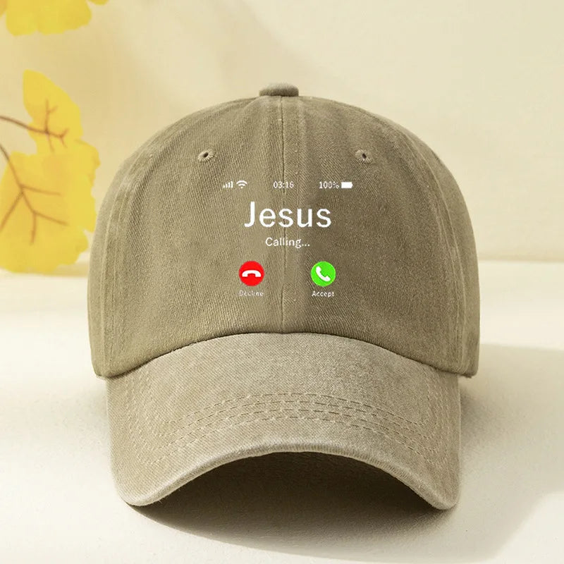 Vintage Washed Baseball Cap Jesus Calling Incoming Call Print