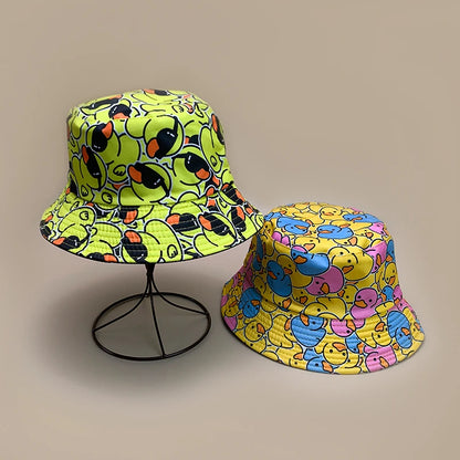 Cartoon Yellow Duck Bucket Hats New Unisex Cute Sunshade Double Sided