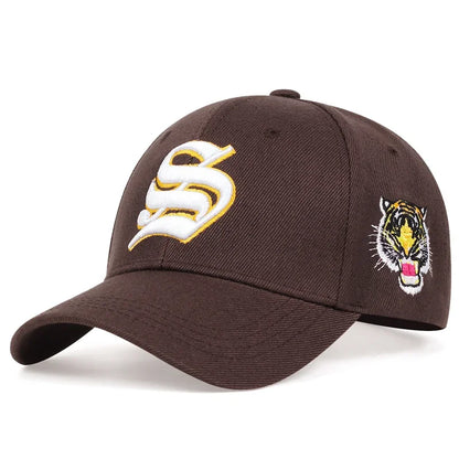 Unisex S Letter Side Tiger Embroidery Baseball Caps Hip Hop Hat Sunscreen Hat