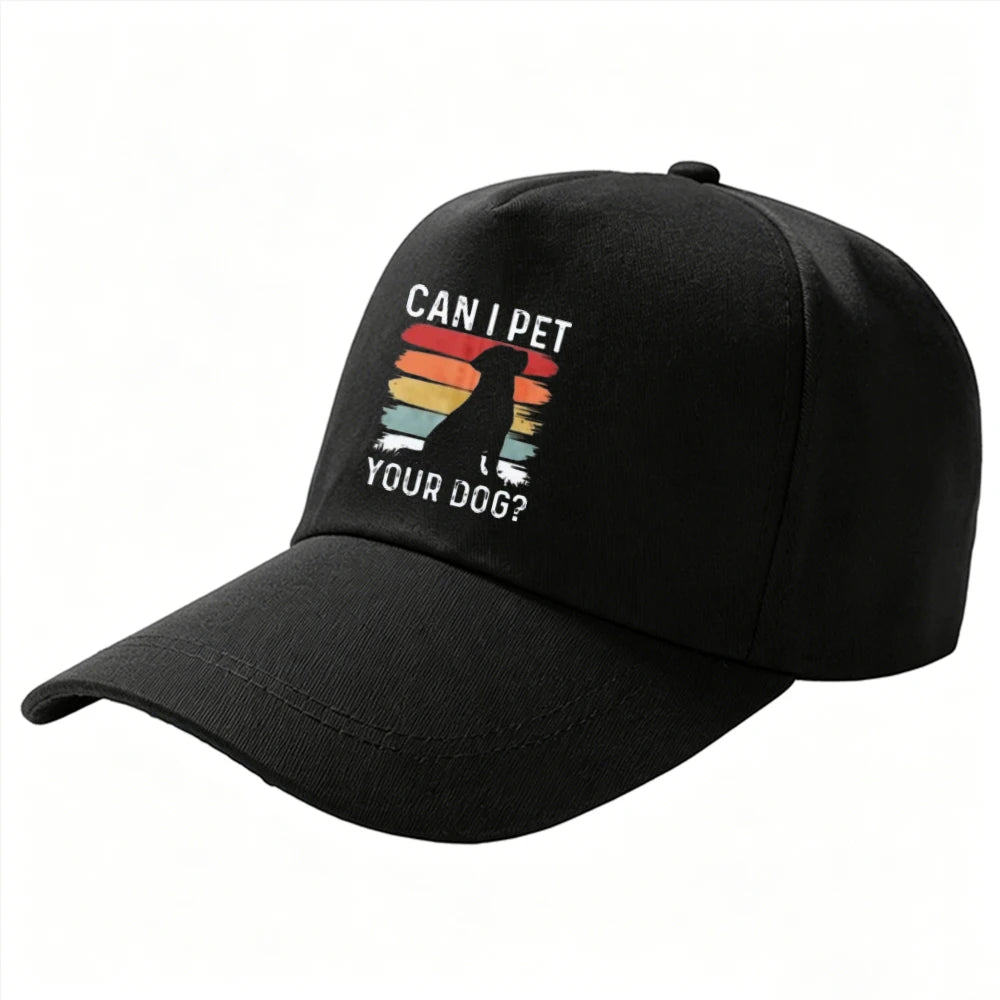 Retro Stripe Can I Pet Your Dog Dog Silhouette Baseball Cap