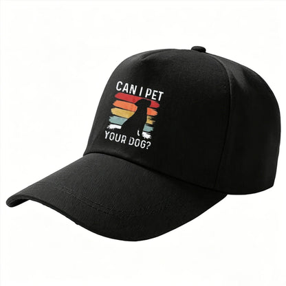 Retro Stripe Can I Pet Your Dog Dog Silhouette Baseball Cap