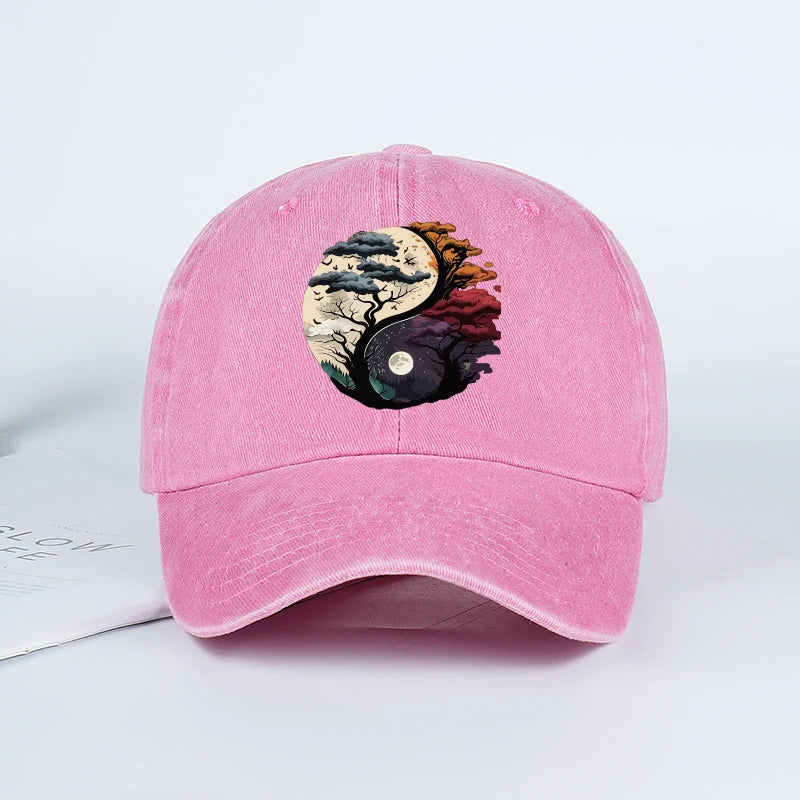 Washed Baseball Cap with Tai Chi Print Design