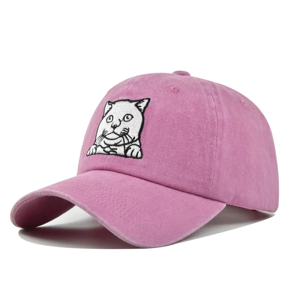 Vintage Cat Embroidery Baseball Cap