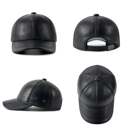 FEINION Men's Baseball Cap Winter Driving Hunting Fishing Hat Genuine Leather Ivy Fashion Beret Flat Cap.