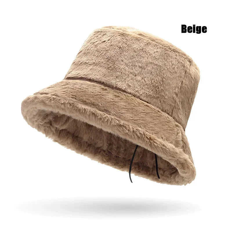 New Autumn and Winter Lady Thick Warm Skin-Friendly Soft Plush Bucket Hat Leopard Print Bucket Hat