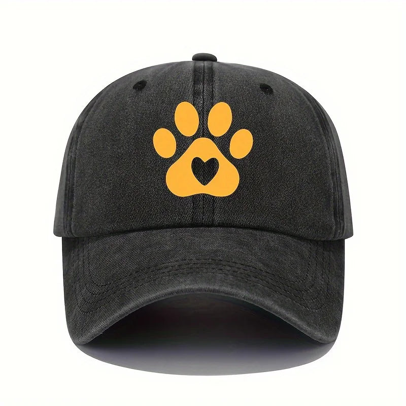 Retro Bear Paw And Heart-Shaped Printed Baseball Cap