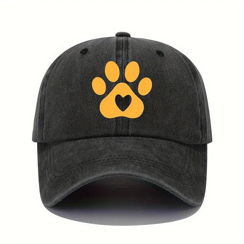Retro Bear Paw And Heart-Shaped Printed Baseball Cap