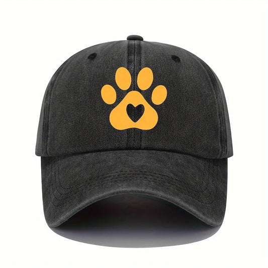 Retro Bear Paw And Heart-Shaped Printed Baseball Cap