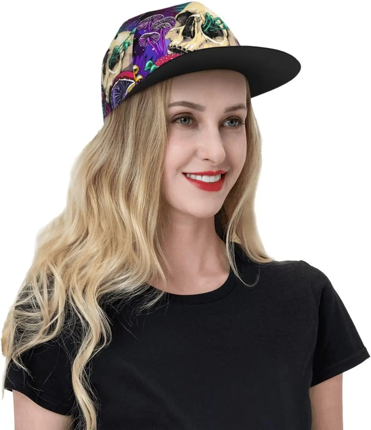 Mushrooms And Skull Flat Bill Visor Snapback Hat For Men Women