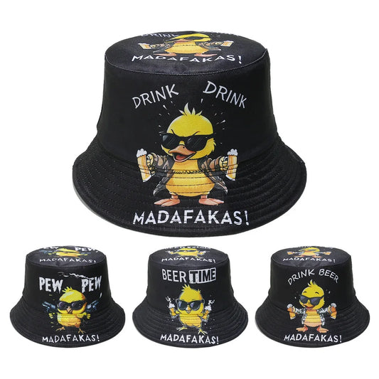 Rock Street Style Duck Chicken Letter Beer Bucket Hat
