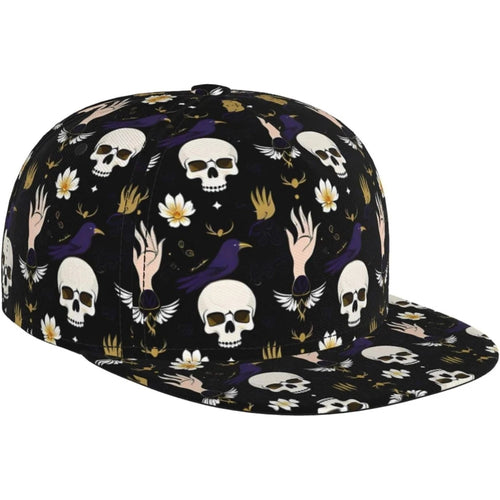 Gothic Raven And Skeleton Halloween Style Unisex Adult Hip Pop Trucker Hat Snapback Cap Dad Hat