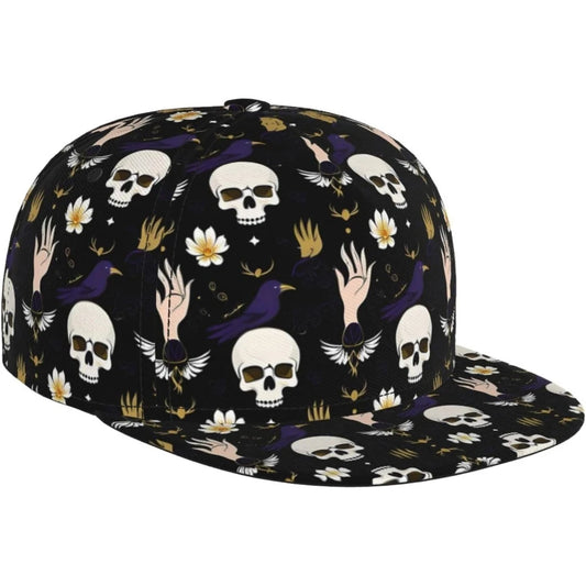 Gothic Raven And Skeleton Halloween Style Unisex Adult Hip Pop Trucker Hat Snapback Cap Dad Hat