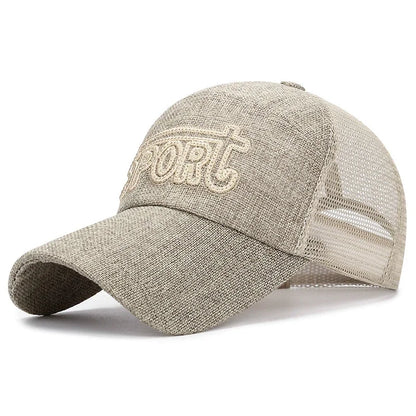 New Fashion Outdoor Sport Baseball Cap Linen Mesh Fabric Embroidery