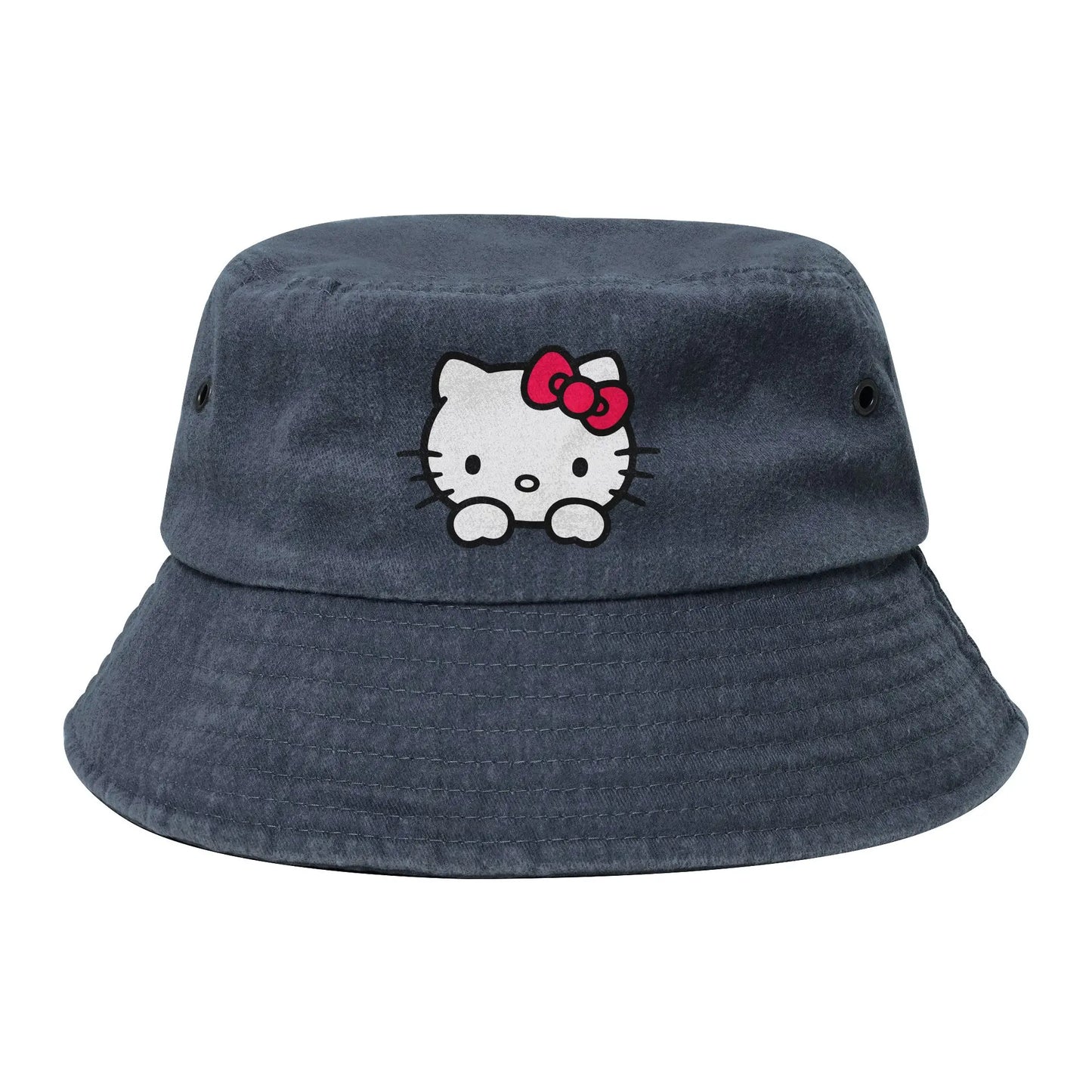 Men Women Washed Denim Bucket Hat Hello Kitty Summer Travel Headwear Packable