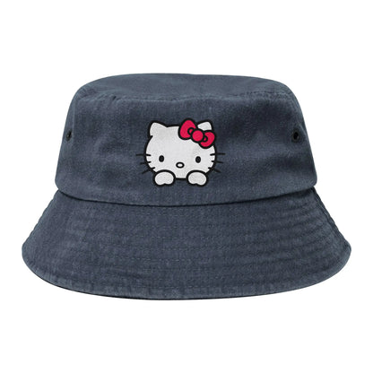 Men Women Washed Denim Bucket Hat Hello Kitty Summer Travel Headwear Packable