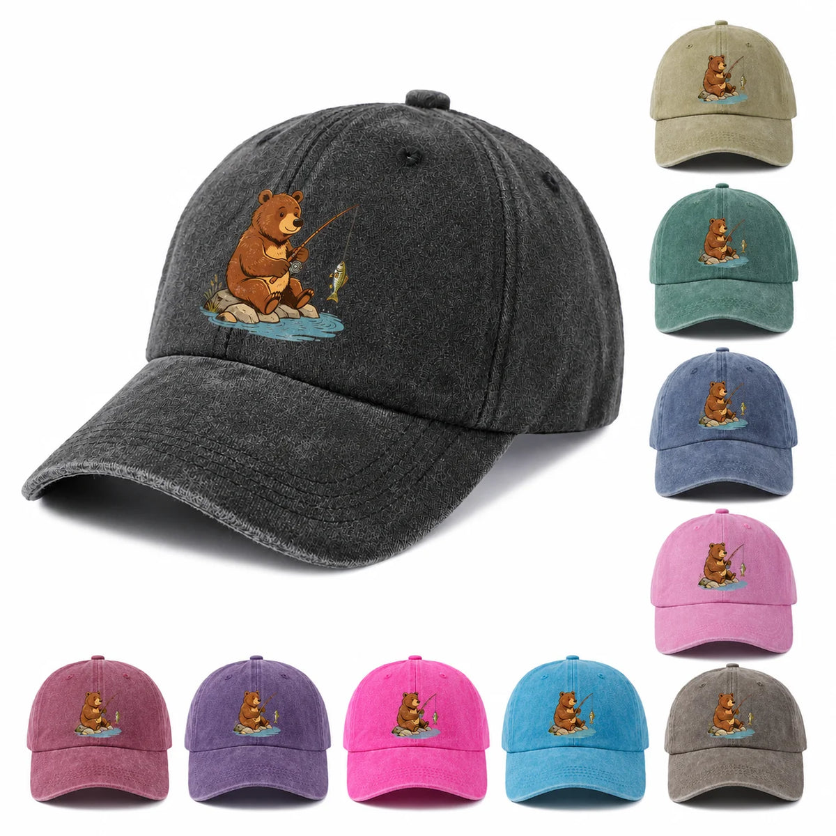 Woodland Bear Washed Baseball Cap