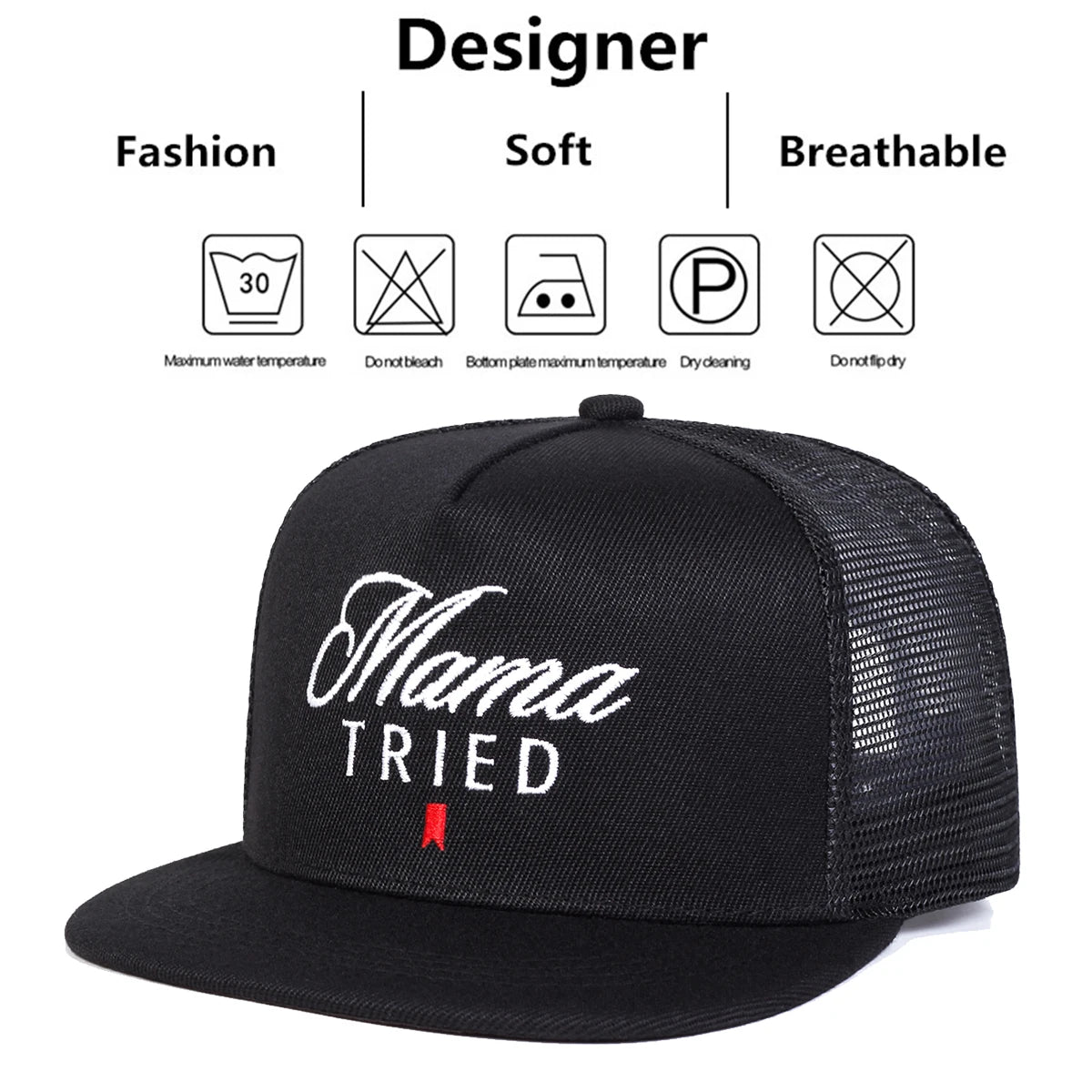 Unisex Mama TRIED Letter Embroidery Hip-Hop Net Hats Snapback Caps Baseball Caps Sunscreen Hat